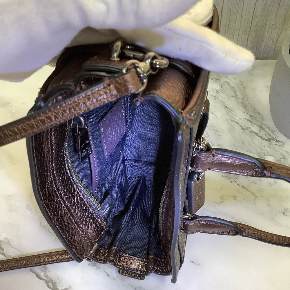 GUC Coach Metallic Pebble Dark Brown Mini Swagger Leather Crossbody Bag - Picture 7 of 9